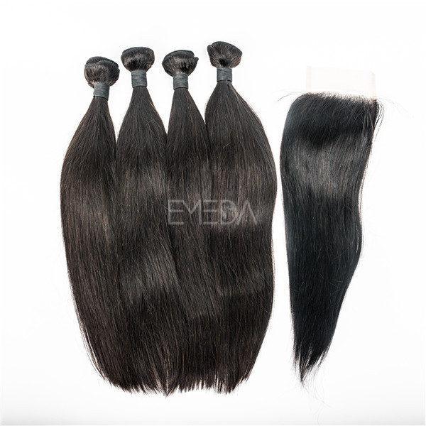 Unprocessed straight human hair weave extension with closure XS009